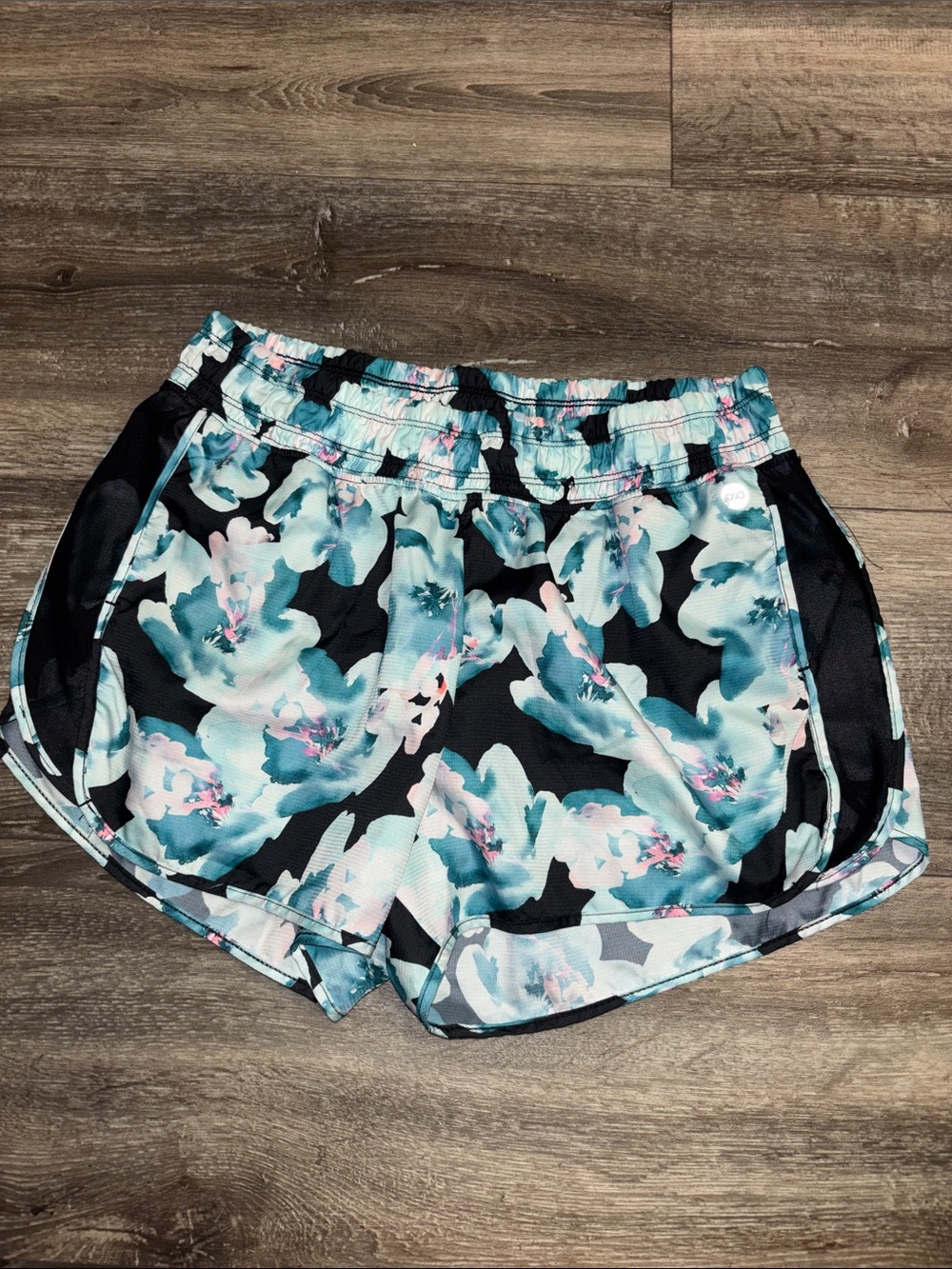 Dip Floral Athletic Running Shorts - Black Teal Pink, sz M